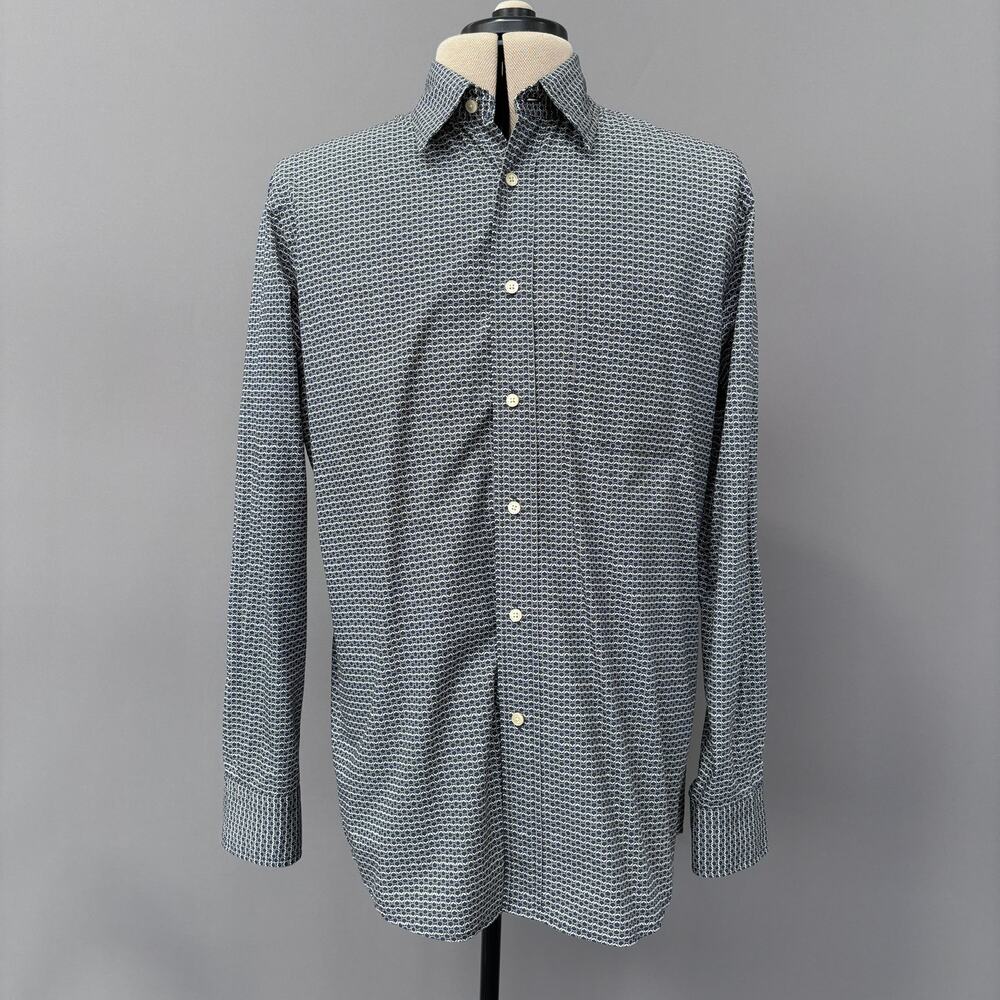 Express Mens Unique Geometric Pattern Long Sleeve Dress Shirt Early 2000s Sz L